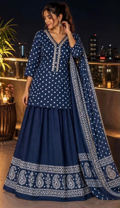 Gopi Dress in Cotton 60×60 with Printed Flared Skirt & Dupatta