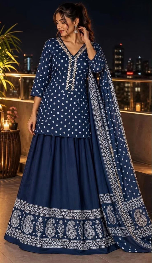 Gopi Dress in Cotton 60×60 with Printed Flared Skirt & Dupatta