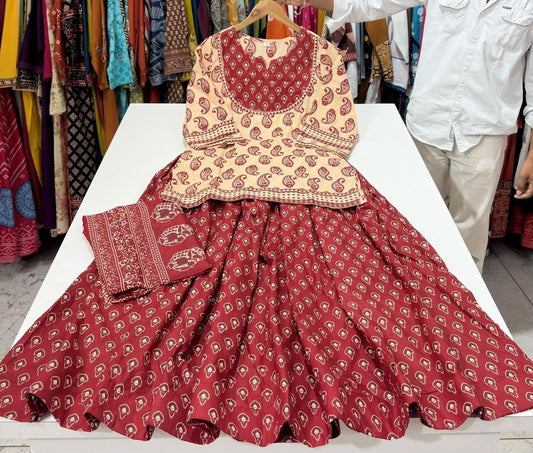 Gopi Dress in Cotton 60×60 with Printed Flared Skirt & Dupatta