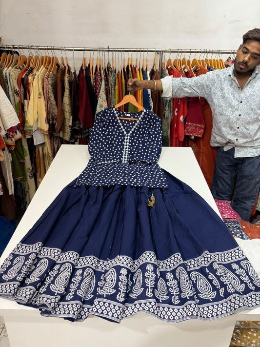 Gopi Dress in Cotton 60×60 with Printed Flared Skirt & Dupatta