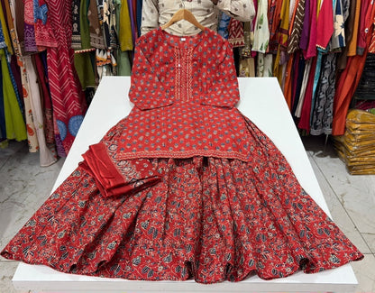 Gopi Dress in Cotton 60×60 with Printed Flared Skirt & Dupatta