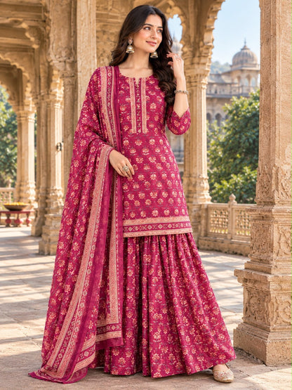 Gopi Style Cotton Kurti Skirt Set with Printed Dupatta