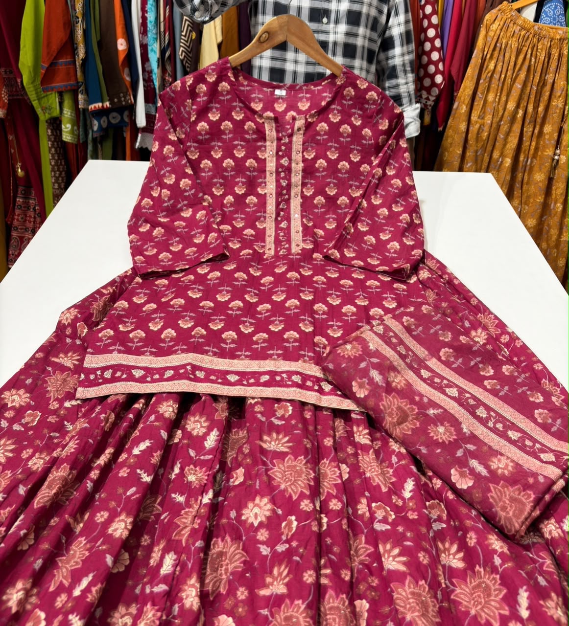 Gopi Style Cotton Kurti Skirt Set with Printed Dupatta