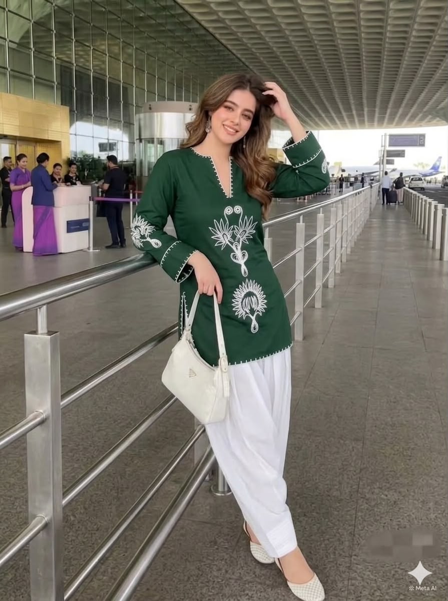 Green Cotton Farshi Salwar Suit Set with Embroidered Kurta
