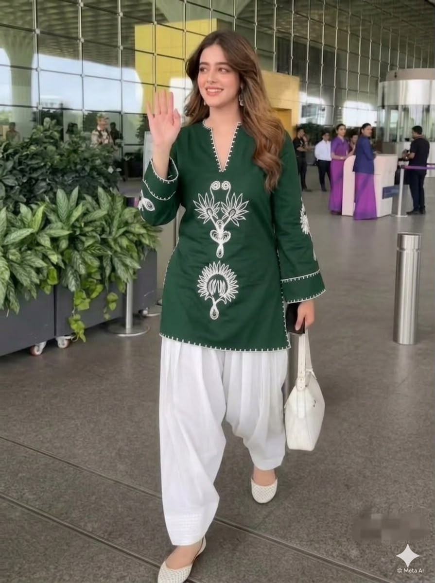 Green Cotton Farshi Salwar Suit Set with Embroidered Kurta