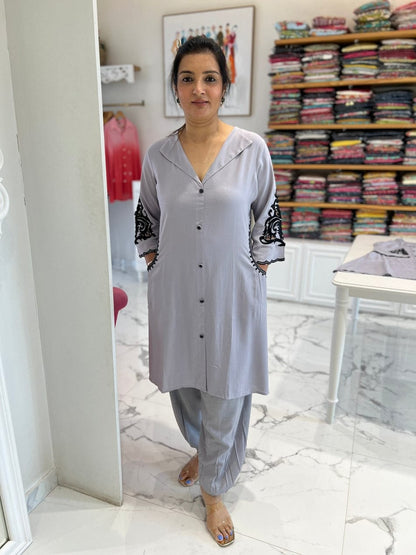 Grey Rayon Kurti with Afghani Bottom