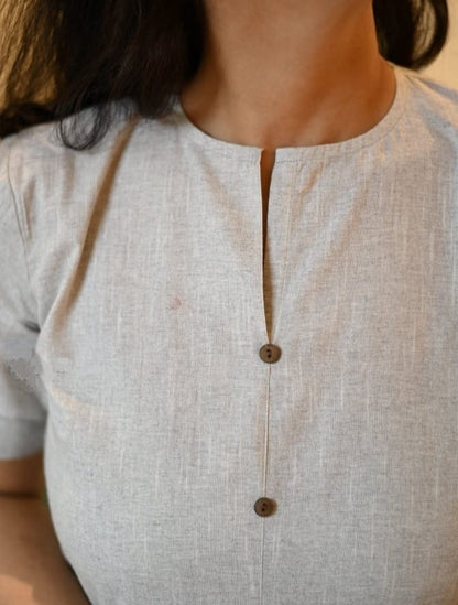 Handloom Cotton Embroidered Kurti with Pocket & Front Buttons