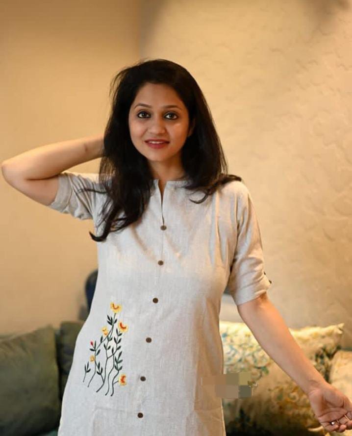 Handloom Cotton Embroidered Kurti with Pocket & Front Buttons