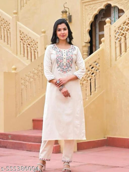 Handloom Cotton Embroidery Suit Set with Silk Dupatta & Pant