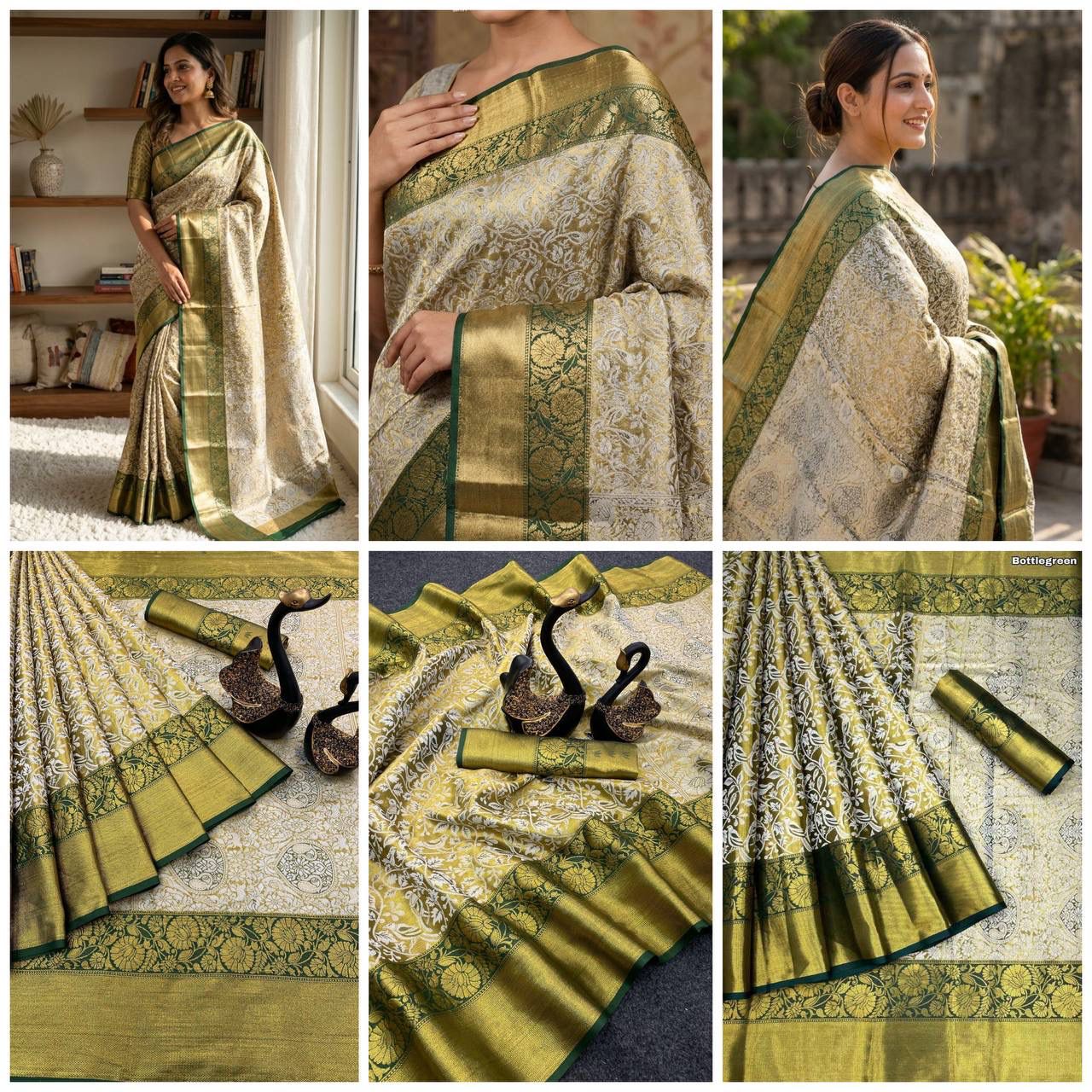 Handloom Kanjivaram Silk Saree with Mina Weaving, Contrast Border & Gold Zari Pallu
