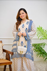 Ivory Blue Crepe Co-ord Set with Inner & Mughal Floral Buta Print