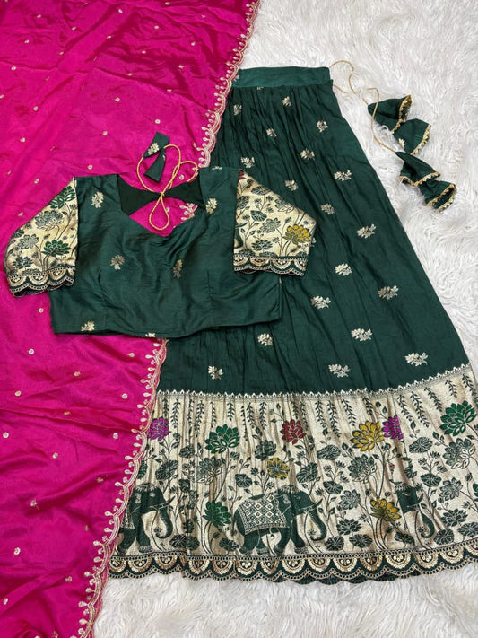 Jacquard Border Cutwork Full-Stitched Lehenga Choli with Dupatta