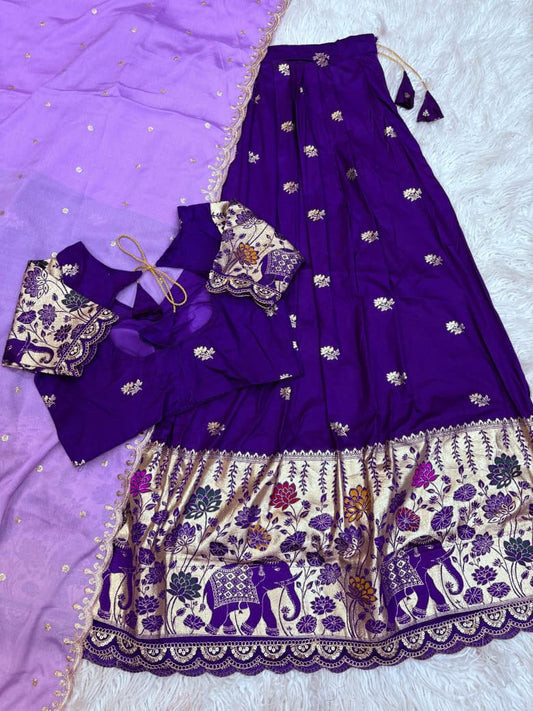 Jacquard Border Cutwork Full-Stitched Lehenga Choli with Dupatta