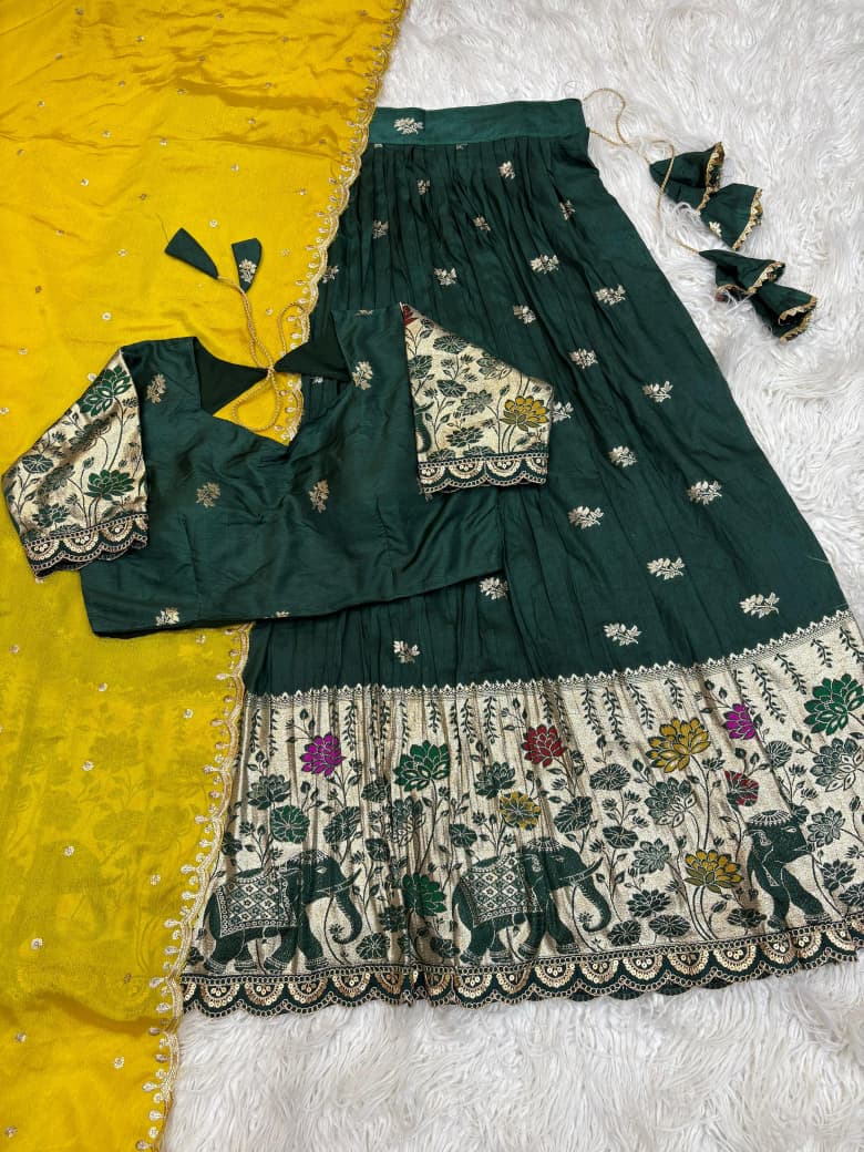 Jacquard Border Cutwork Full-Stitched Lehenga Choli with Dupatta