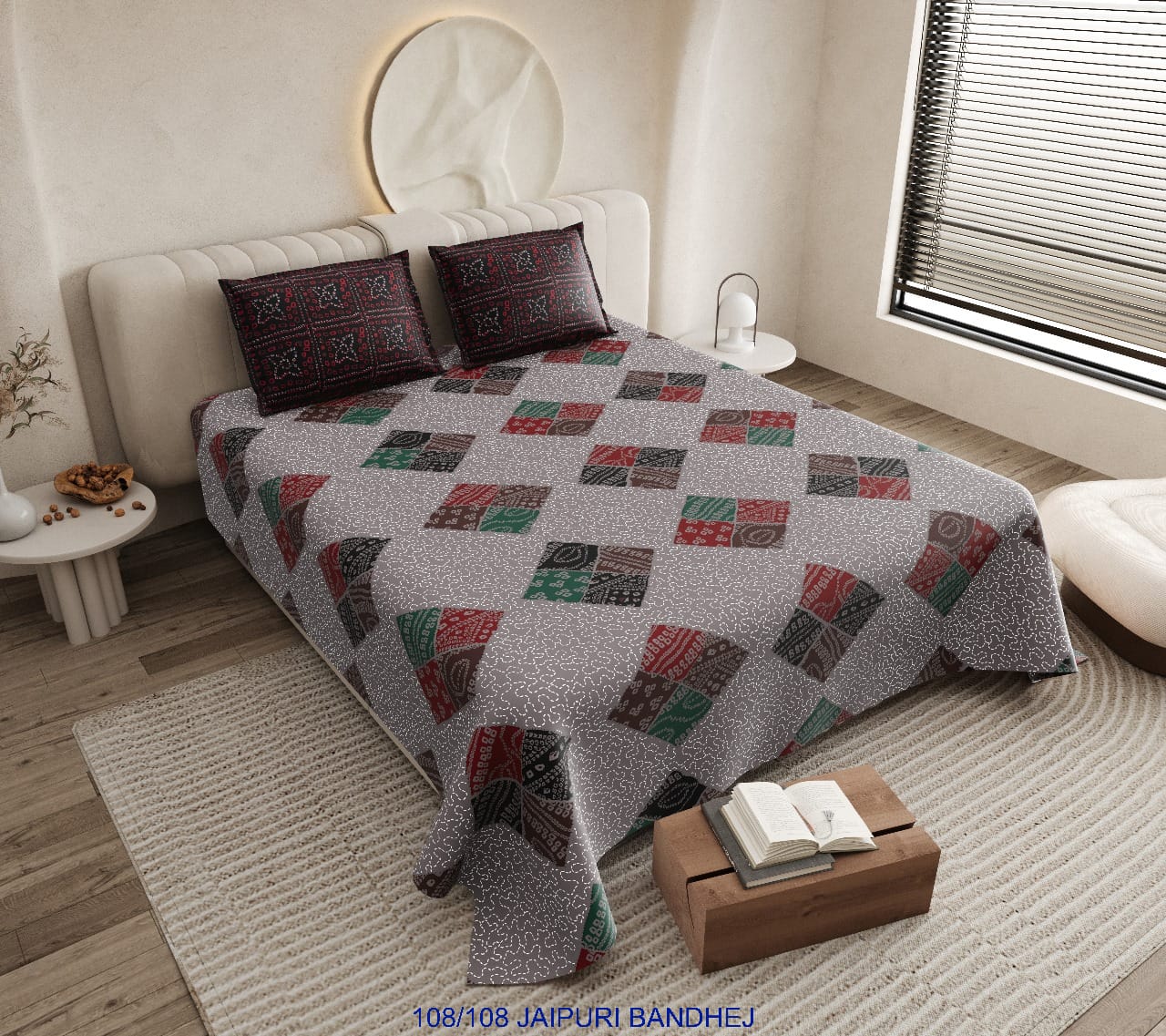 Jaipuri Bandhej Cotton Autoloom King Size Bedsheet with 2 Pillow Covers