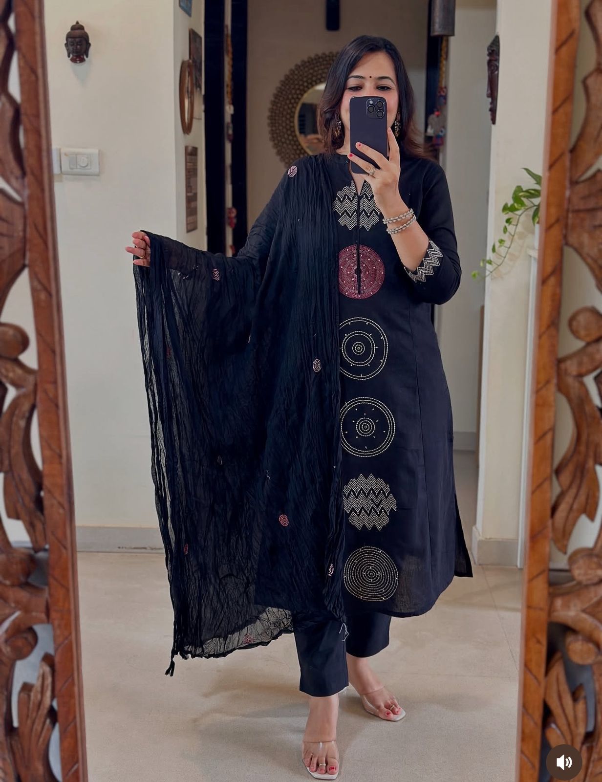 Jaipuri Cotton A-Line Suit Set with Embroidery & Sequins Work