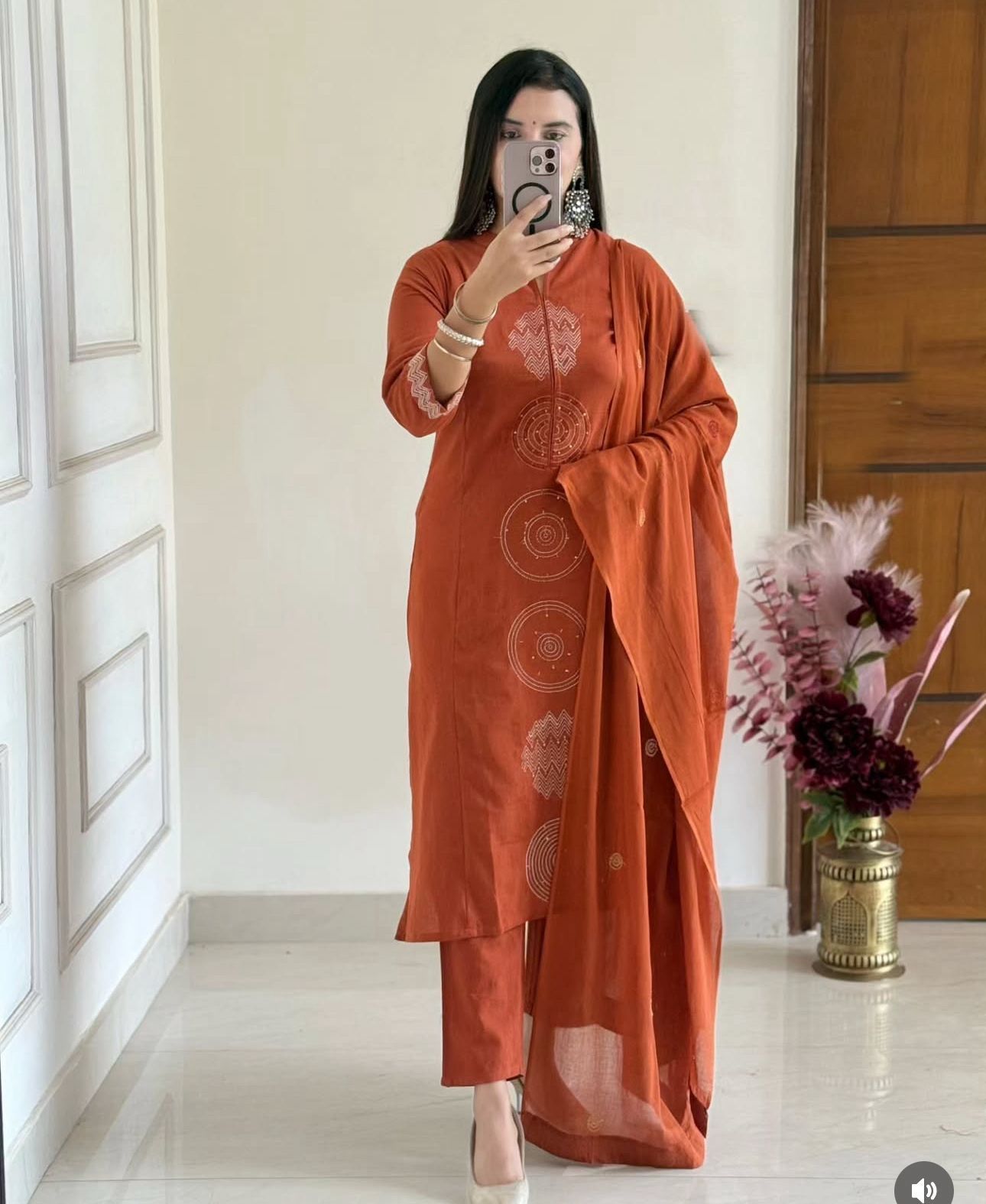 Jaipuri Cotton A-Line Suit Set with Embroidery & Sequins Work