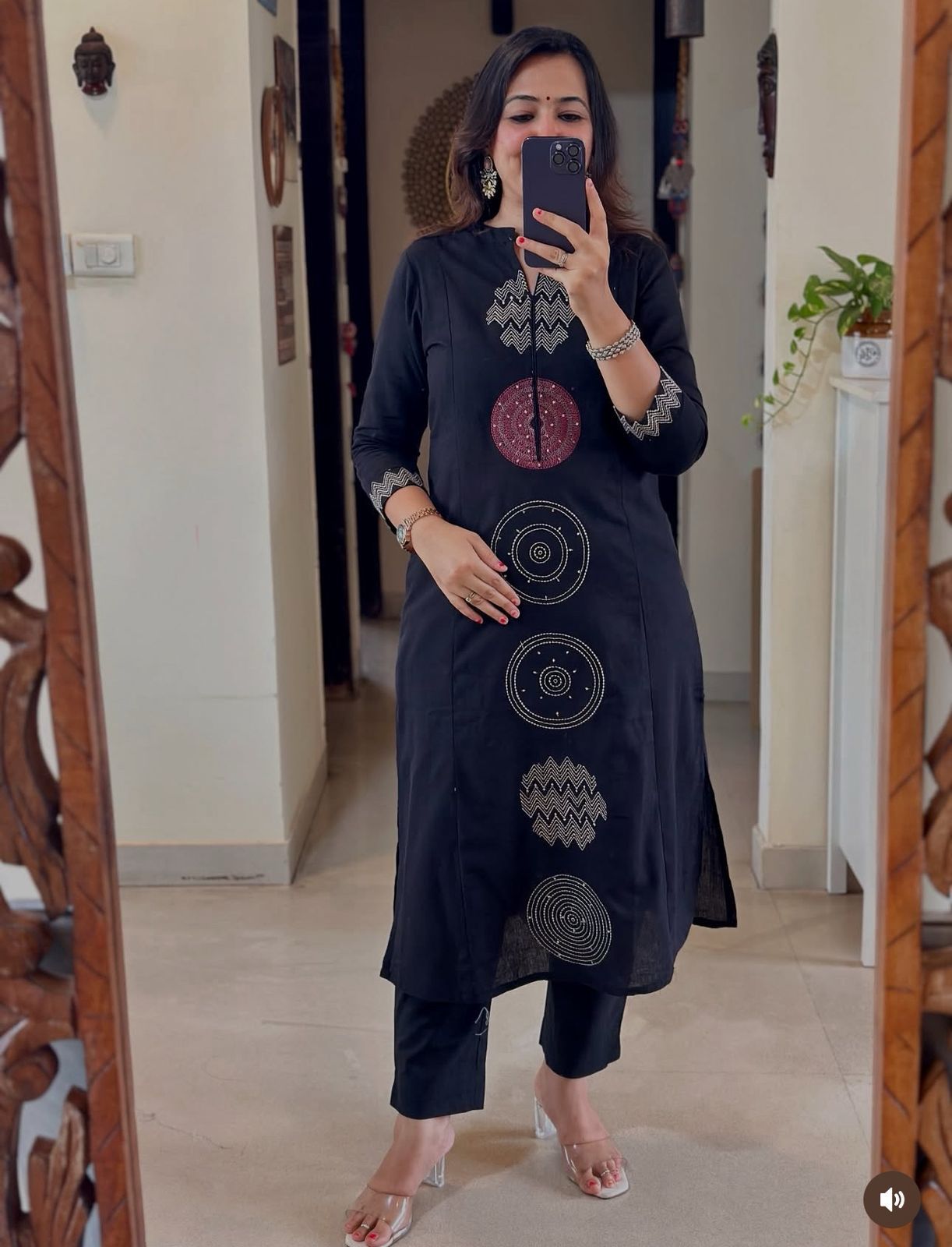 Jaipuri Cotton A-Line Suit Set with Embroidery & Sequins Work