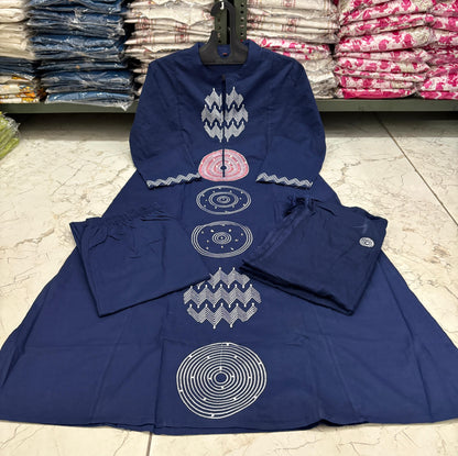 Jaipuri Cotton A-Line Suit Set with Embroidery & Sequins Work