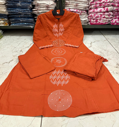 Jaipuri Cotton A-Line Suit Set with Embroidery & Sequins Work