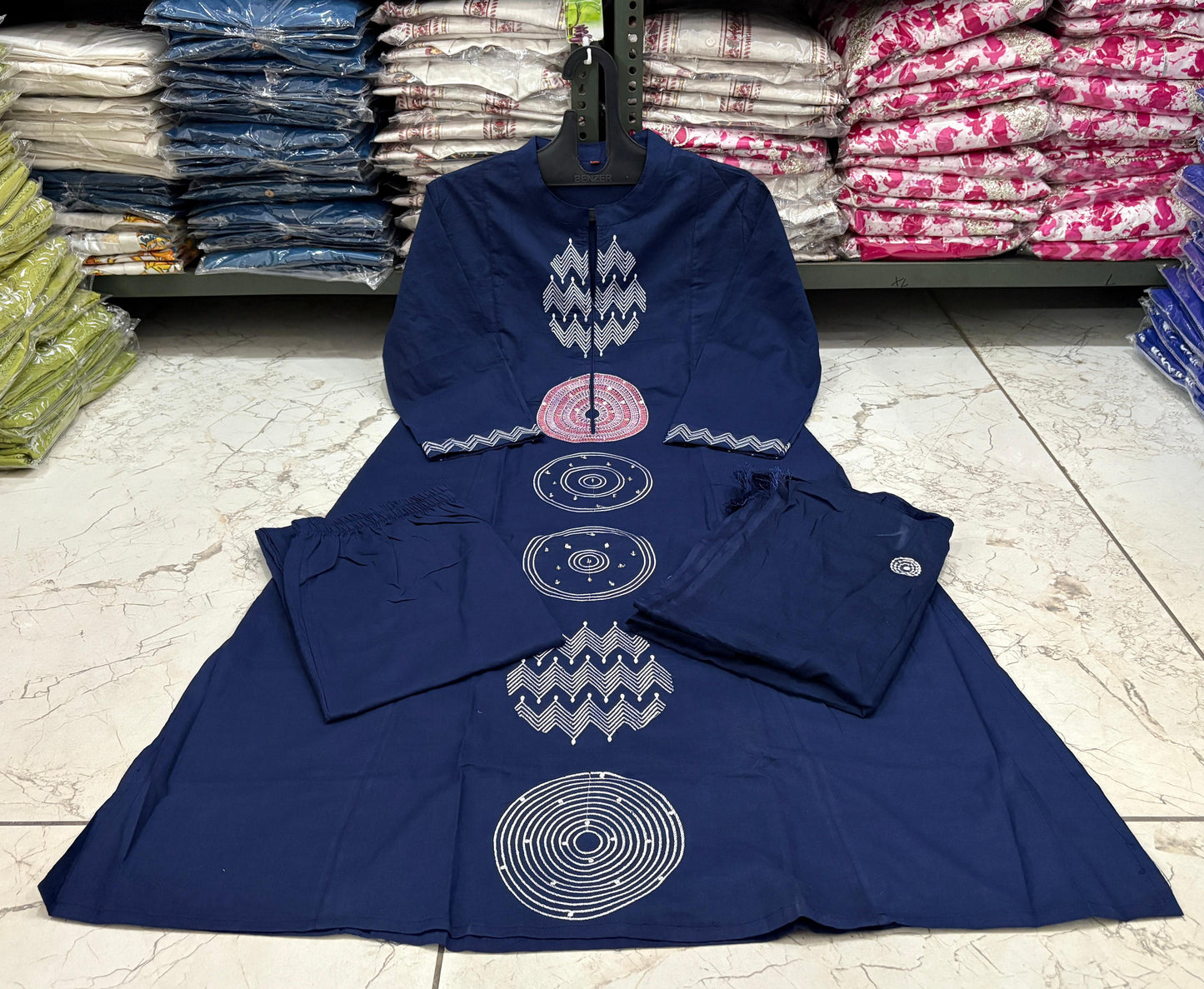 Jaipuri Cotton A-Line Suit Set with Embroidery & Sequins Work