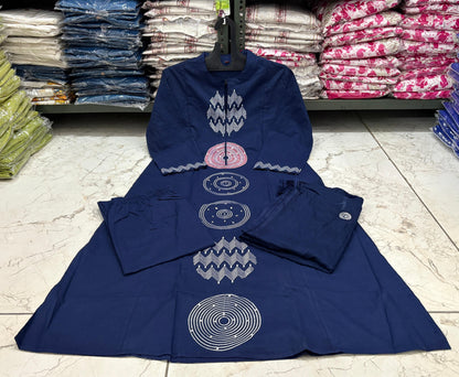 Jaipuri Cotton A-Line Suit Set with Embroidery & Sequins Work