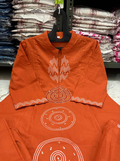 Jaipuri Cotton A-Line Suit Set with Embroidery & Sequins Work