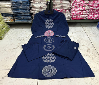 Jaipuri Cotton A-Line Suit Set with Embroidery & Sequins Work