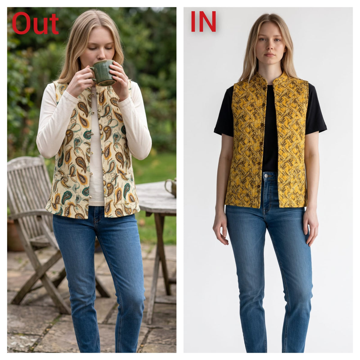 Jaipuri Cotton Quilted Reversible Jacket with Pockets