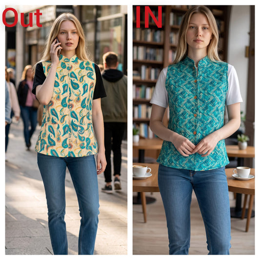 Jaipuri Cotton Quilted Reversible Jacket with Pockets