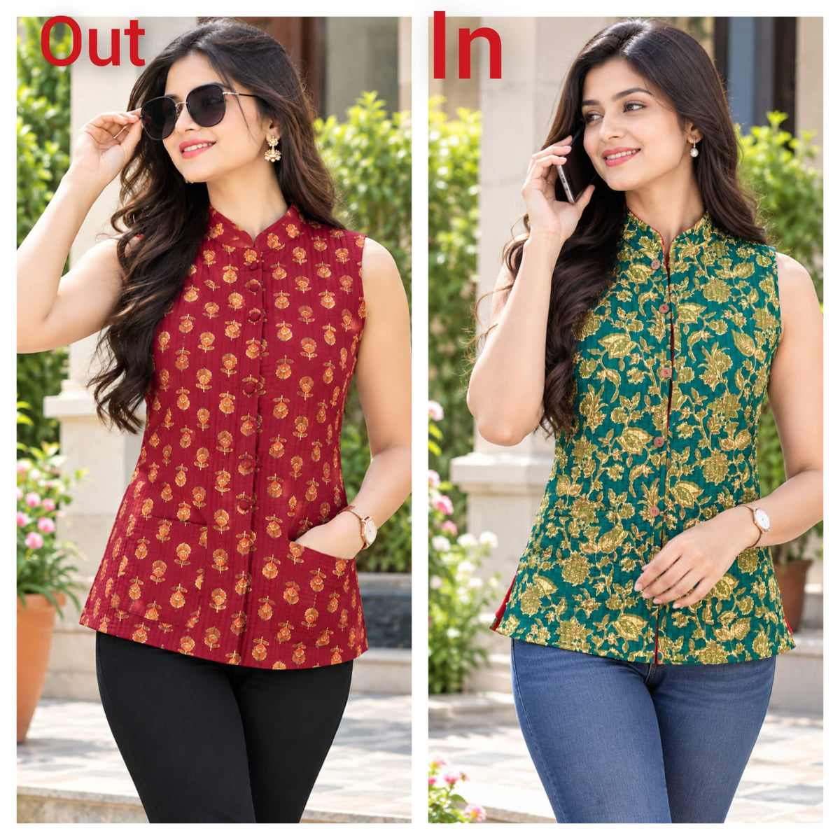 Jaipuri Cotton Quilted Reversible Jacket with Pockets