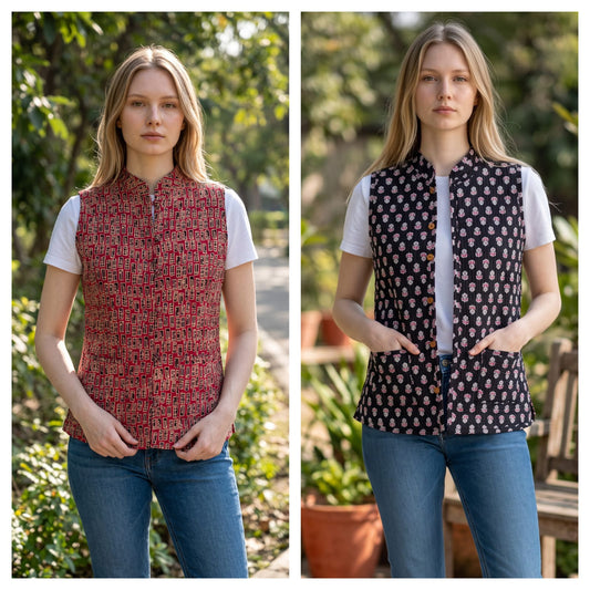 Jaipuri Cotton Quilted Reversible Jacket with Pockets