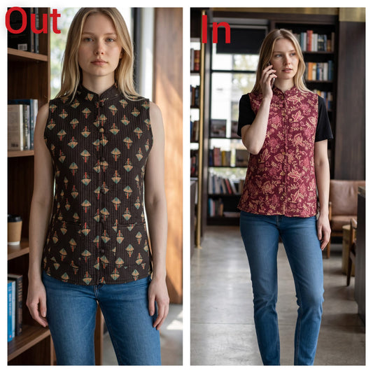 Jaipuri Cotton Quilted Reversible Jacket with Pockets