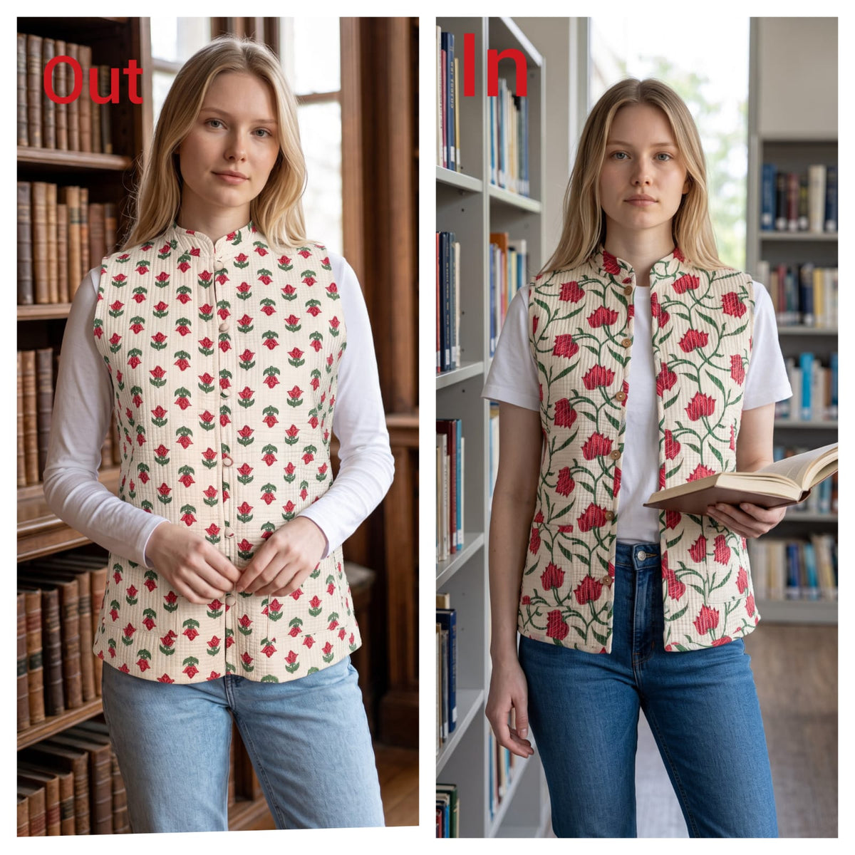 Jaipuri Cotton Quilted Reversible Jacket with Pockets
