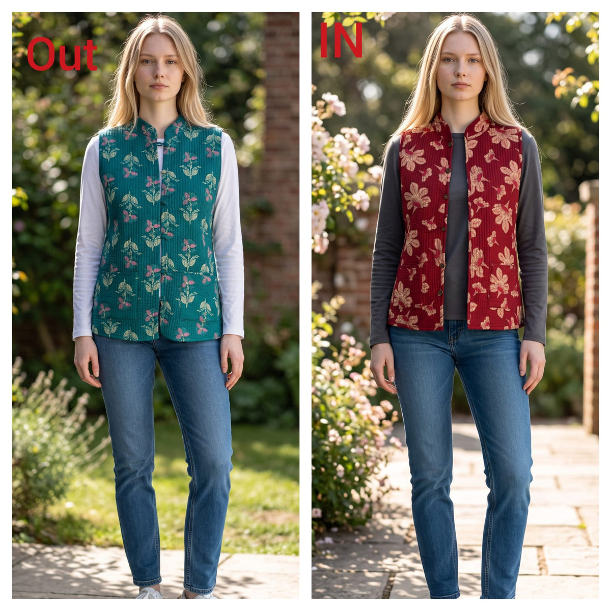 Jaipuri Cotton Quilted Reversible Jacket with Pockets
