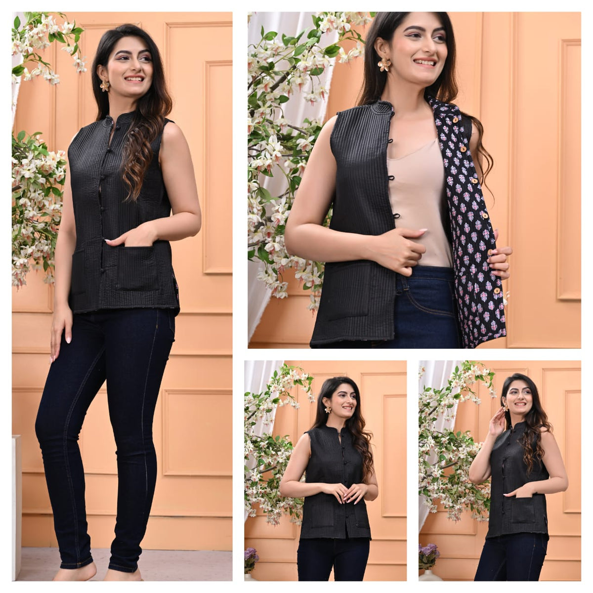 Jaipuri Cotton Quilted Reversible Jacket with Pockets