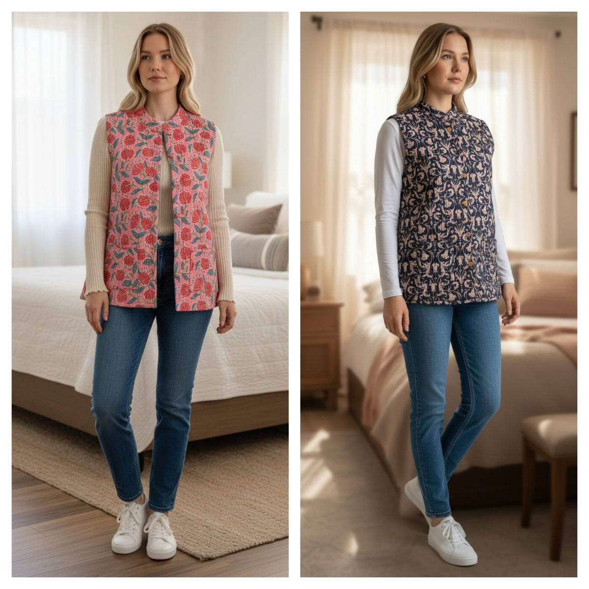 Jaipuri Cotton Quilted Reversible Jacket with Pockets