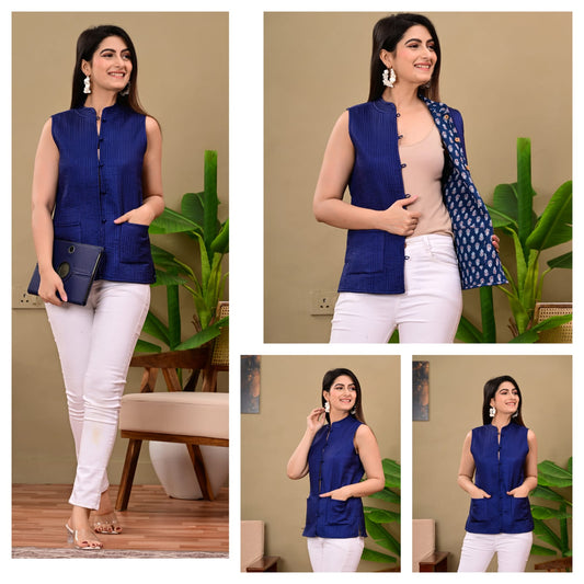 Jaipuri Cotton Quilted Reversible Jacket with Pockets