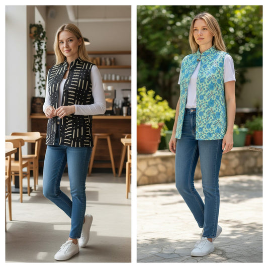 Jaipuri Cotton Quilted Reversible Jacket with Pockets