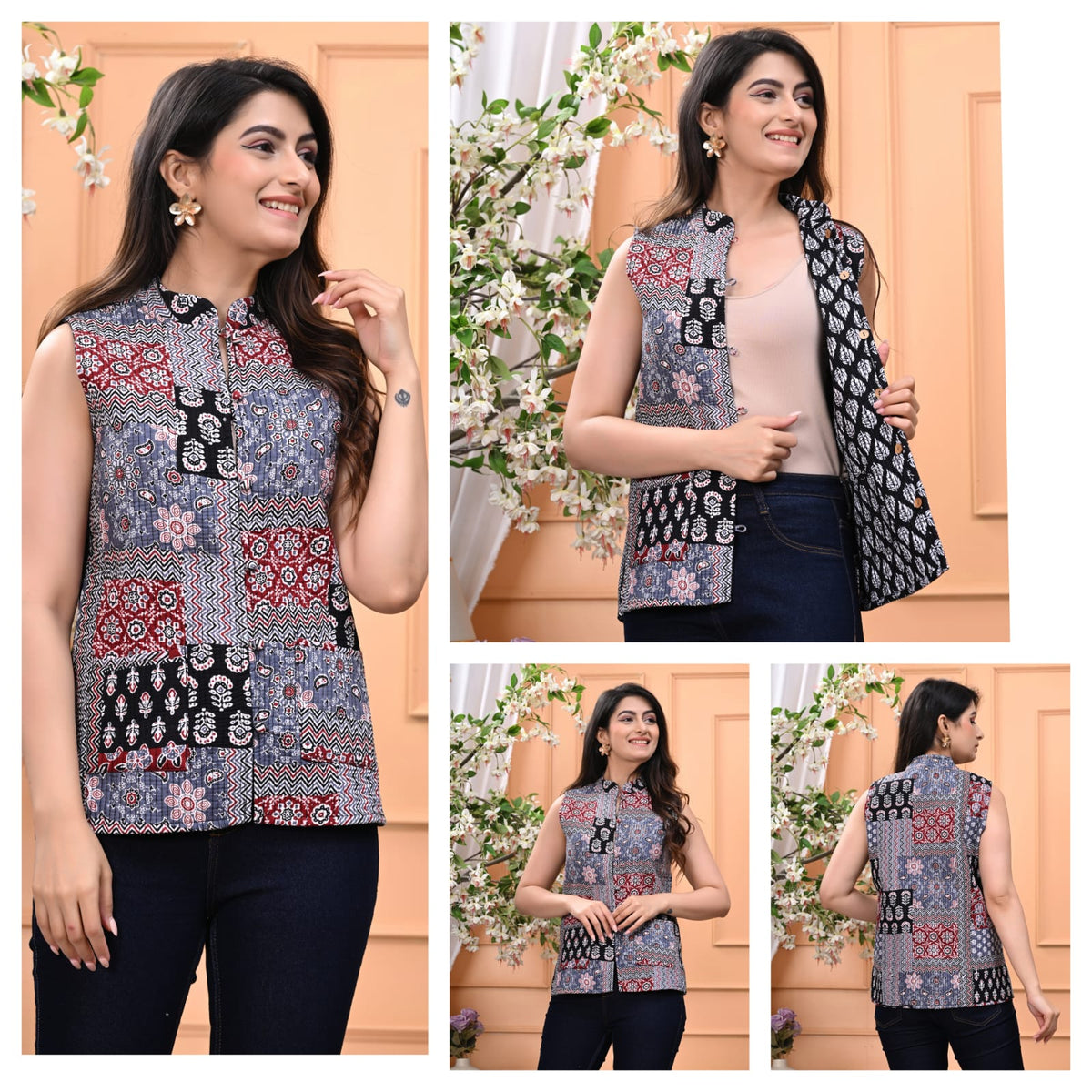 Jaipuri Cotton Quilted Reversible Jacket with Pockets