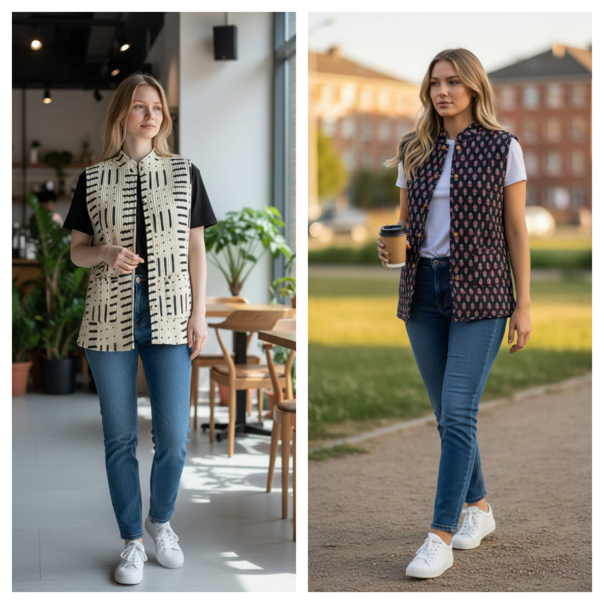 Jaipuri Cotton Quilted Reversible Jacket with Pockets