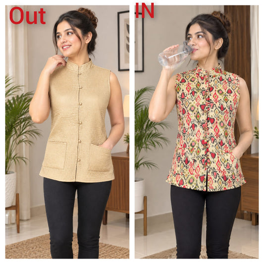 Jaipuri Cotton Quilted Reversible Jacket with Pockets