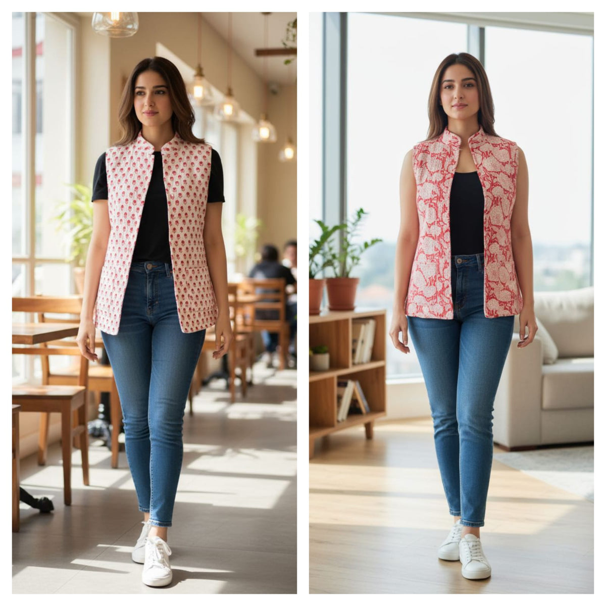 Jaipuri Cotton Quilted Reversible Jacket with Pockets