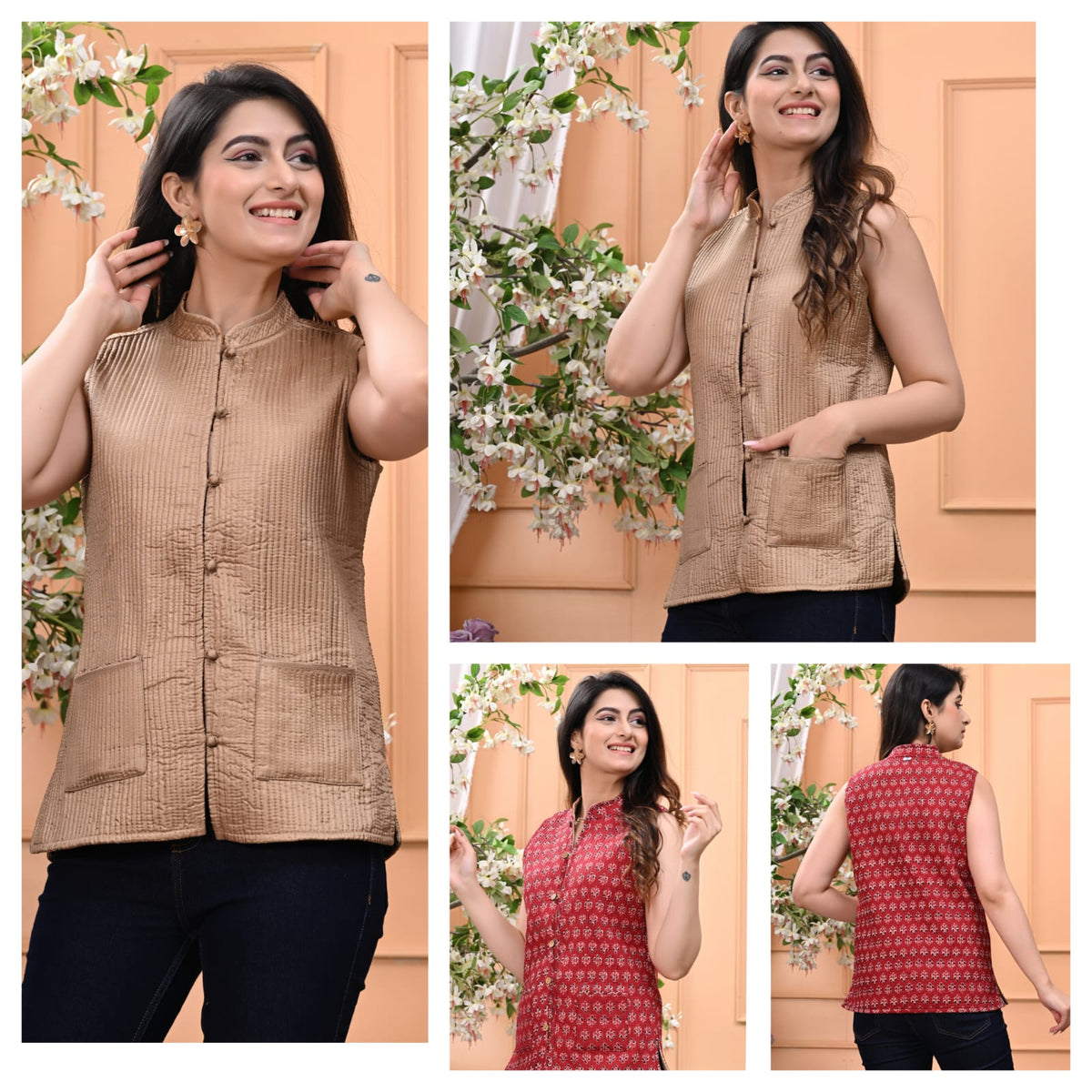 Jaipuri Cotton Quilted Reversible Jacket with Pockets