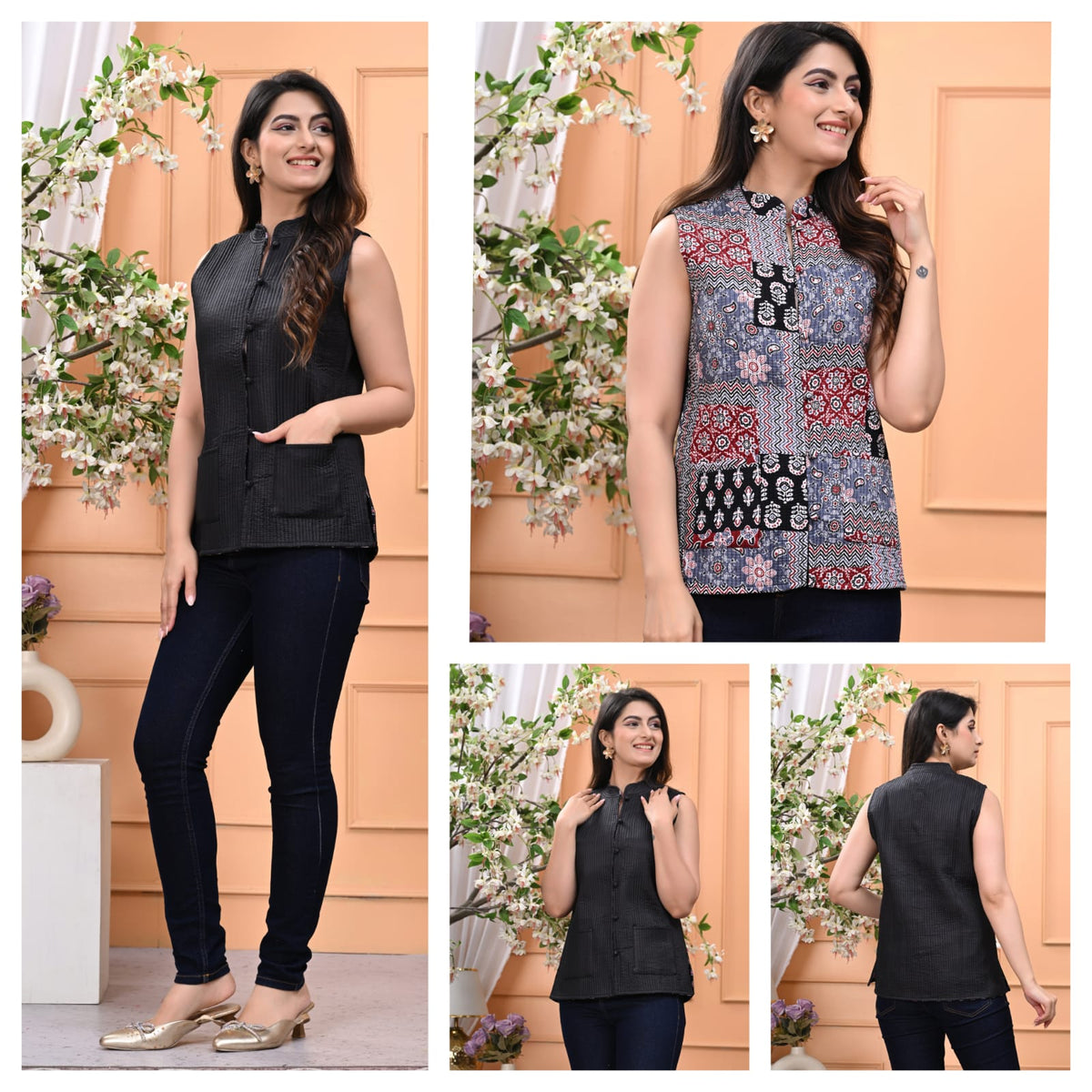 Jaipuri Cotton Quilted Reversible Jacket with Pockets