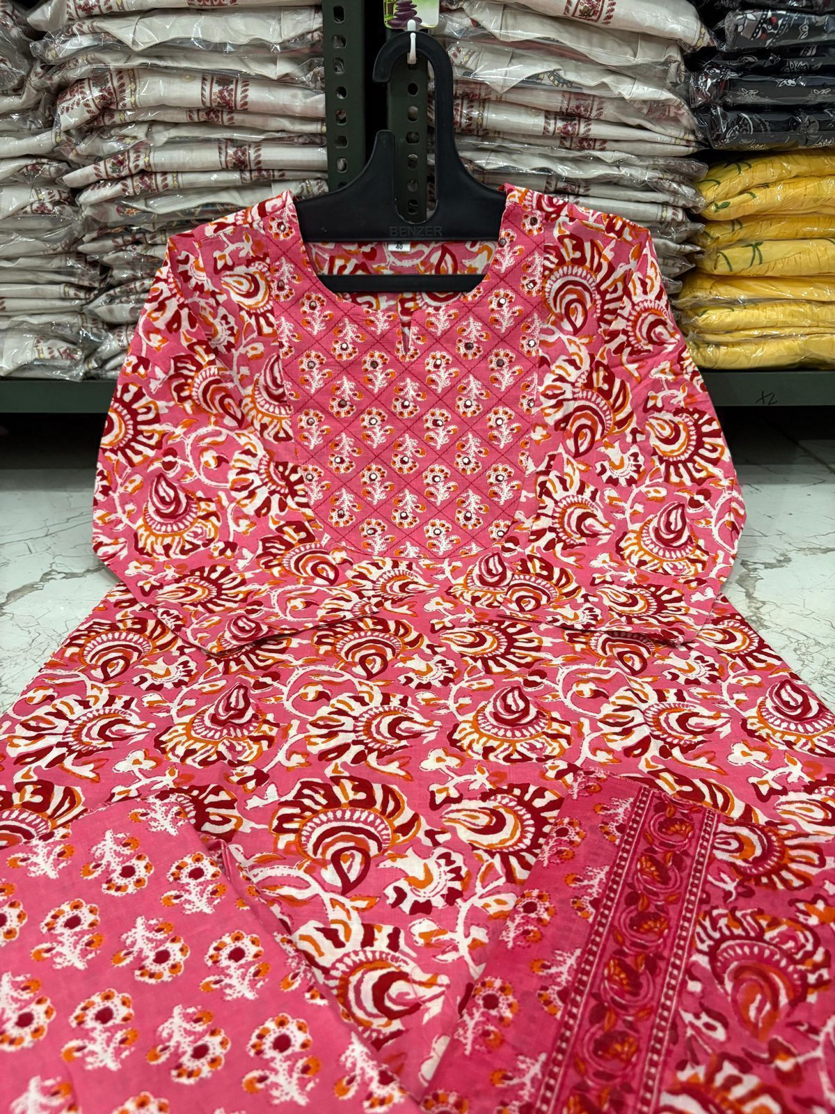 Jaipuri Floral Printed Cotton Suit Set with Kurti Pant Dupatta