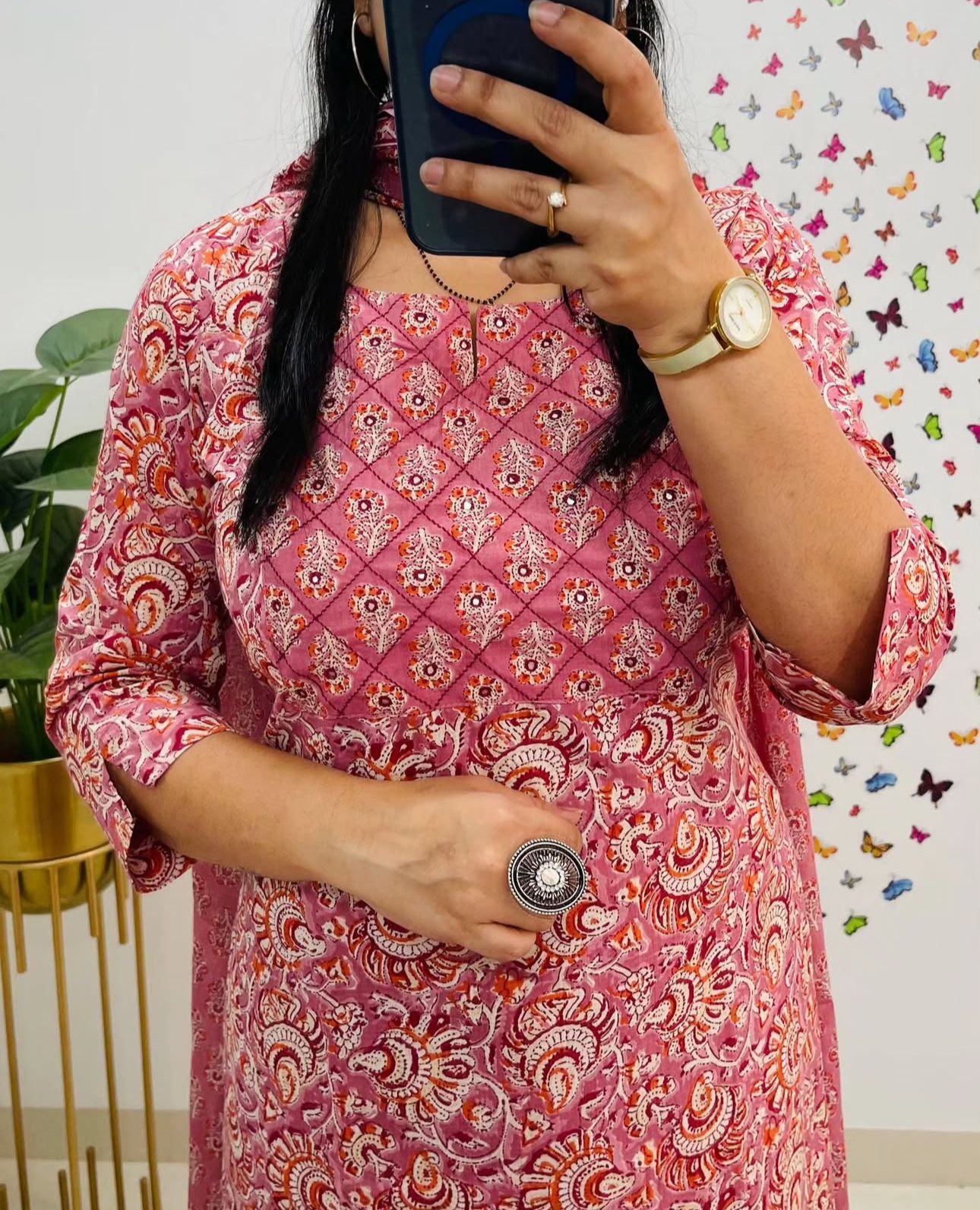 Jaipuri Floral Printed Cotton Suit Set with Kurti Pant Dupatta