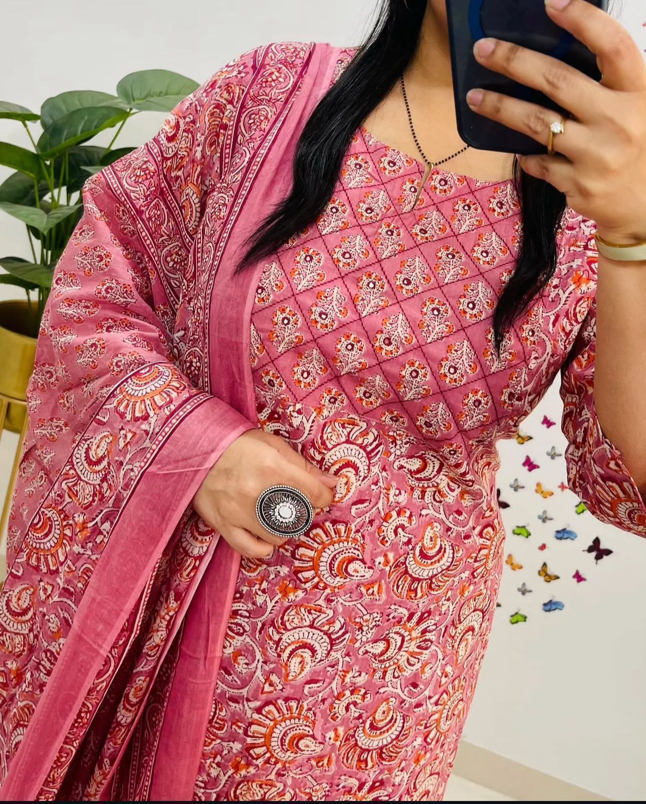 Jaipuri Floral Printed Cotton Suit Set with Kurti Pant Dupatta