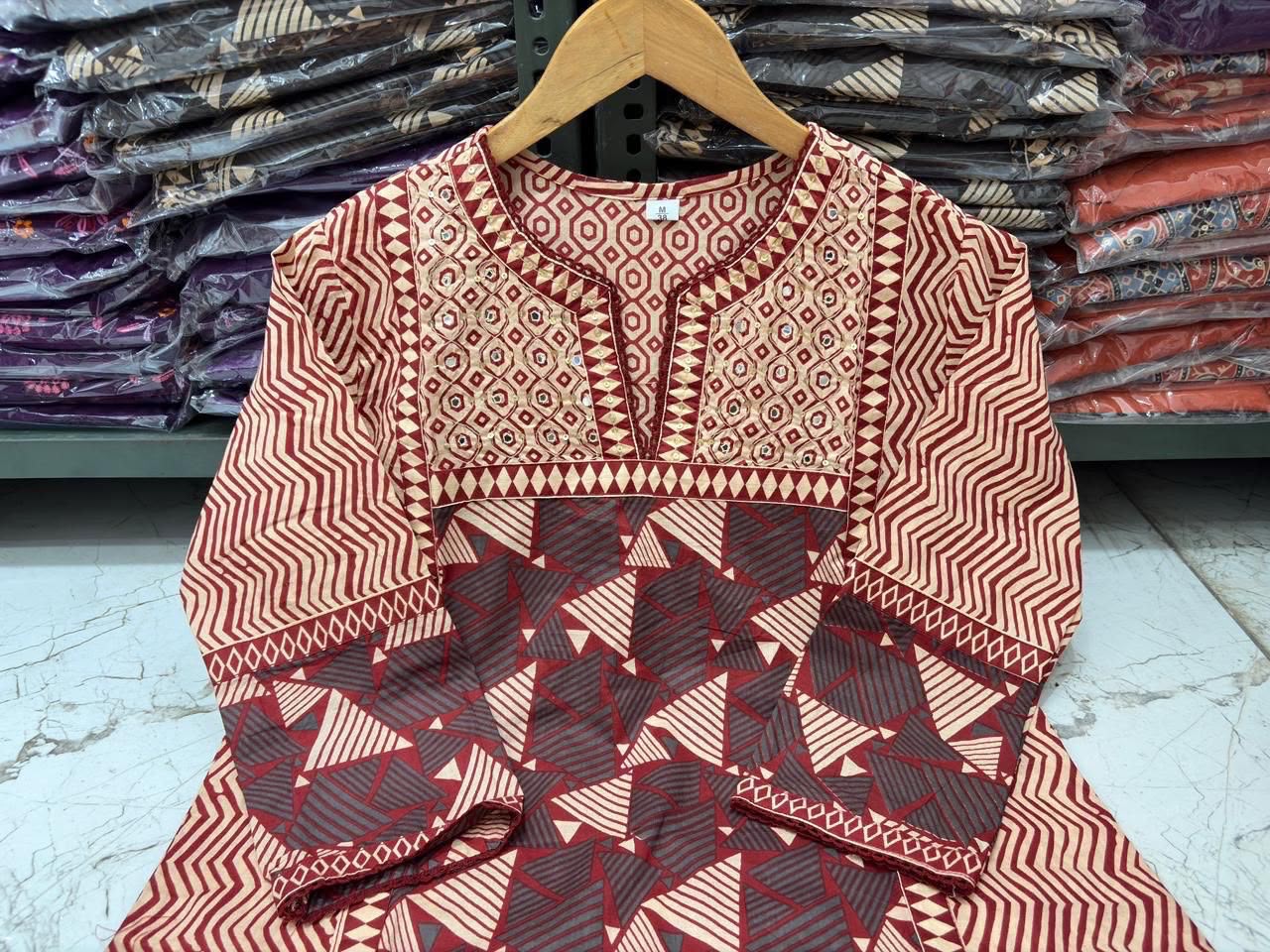 Jaipuri Printed Cotton Kurti Set with Printed Pant & Malmal Dupatta