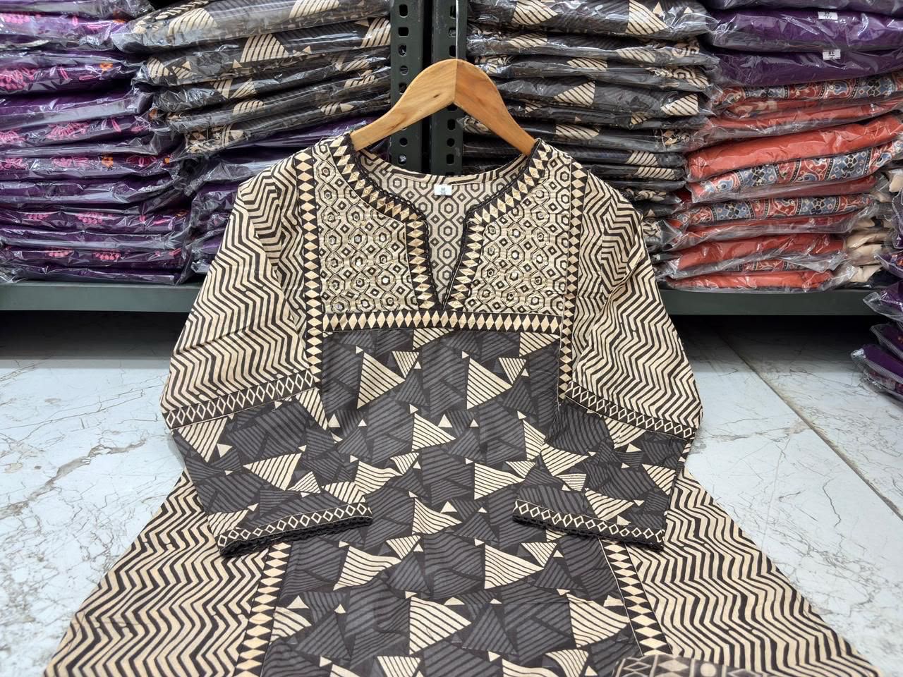 Jaipuri Printed Cotton Kurti Set with Printed Pant & Malmal Dupatta